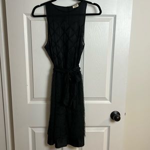 L’Agence Black Silk Dress with Fringe Skirt (Size 6)